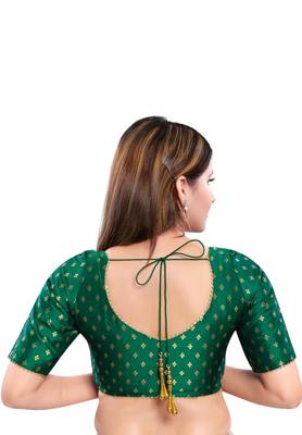 Women's Green Jacquard Readymade Saree Blouse 2