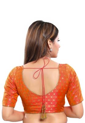 Women's Peach Jacquard Readymade Saree Blouse 2