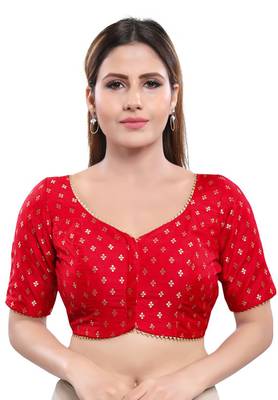 Women's Red Jacquard Readymade Saree Blouse 1