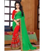 green embroidered georgette saree with blouse