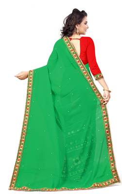 green embroidered georgette saree with blouse 4