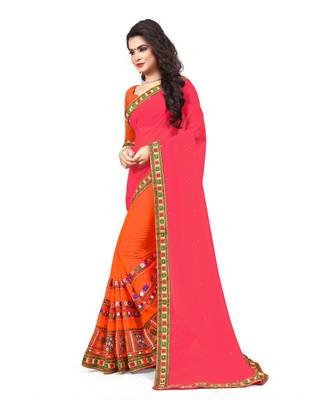 orange embroidered georgette saree with blouse 2