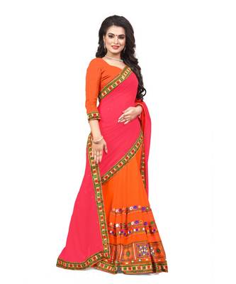 orange embroidered georgette saree with blouse 3