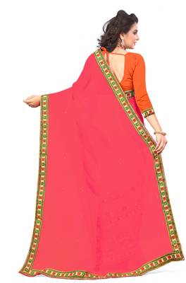 orange embroidered georgette saree with blouse 4