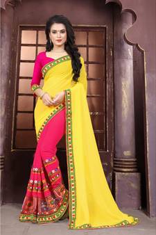 pink embroidered georgette saree with blouse