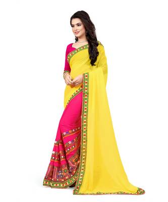 pink embroidered georgette saree with blouse 2