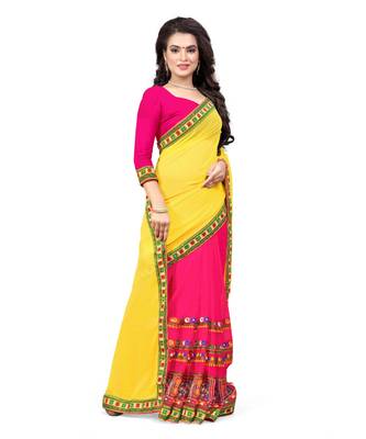 pink embroidered georgette saree with blouse 3