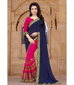 blue embroidered georgette saree with blouse