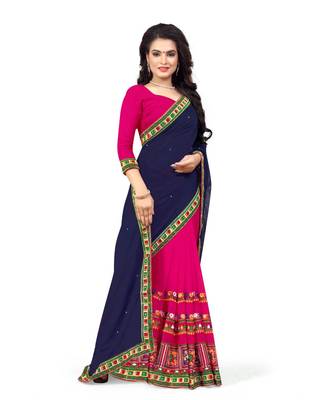 blue embroidered georgette saree with blouse 3