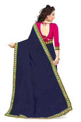 blue embroidered georgette saree with blouse 4