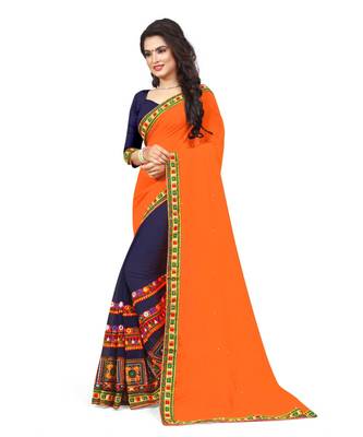 orange embroidered georgette saree with blouse 2
