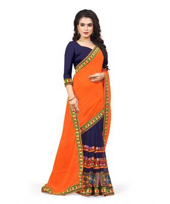 orange embroidered georgette saree with blouse 3
