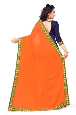 orange embroidered georgette saree with blouse 4