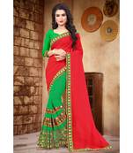 red embroidered georgette saree with blouse