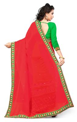 red embroidered georgette saree with blouse 4