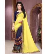 yellow embroidered georgette saree with blouse