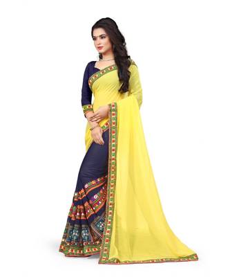 yellow embroidered georgette saree with blouse 2
