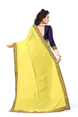 yellow embroidered georgette saree with blouse 4
