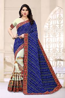 blue embroidered georgette saree with blouse