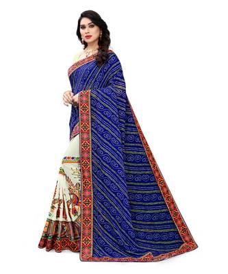 blue embroidered georgette saree with blouse 2