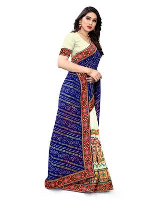 blue embroidered georgette saree with blouse 3