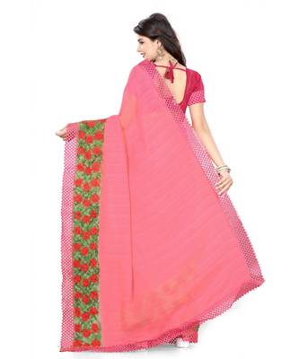 pink embroidered chiffon saree with blouse 3