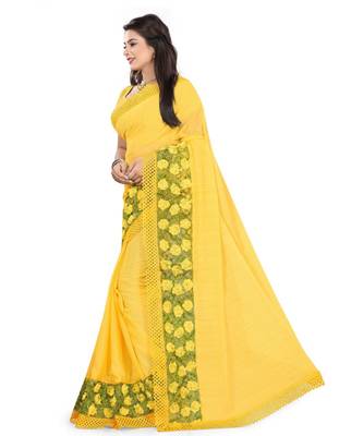 yellow embroidered chiffon saree with blouse 2