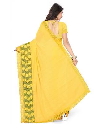 yellow embroidered chiffon saree with blouse 3