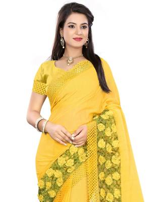 yellow embroidered chiffon saree with blouse 4