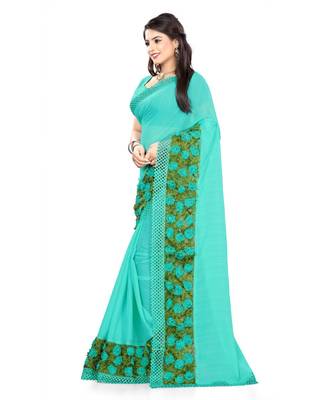 blue embroidered chiffon saree with blouse 2