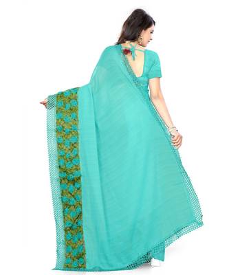 blue embroidered chiffon saree with blouse 3