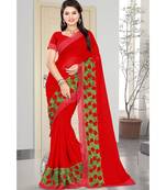 red embroidered chiffon saree with blouse