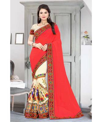 pink embroidered georgette saree with blouse 1