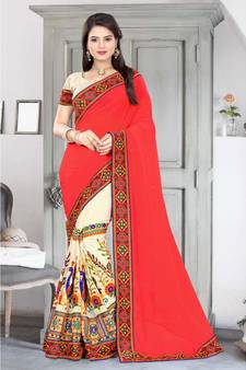 pink embroidered georgette saree with blouse