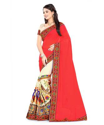 pink embroidered georgette saree with blouse 2