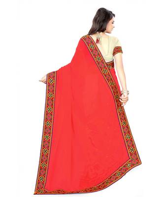 pink embroidered georgette saree with blouse 3