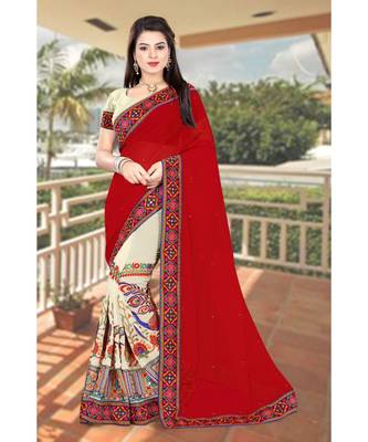 maroon embroidered georgette saree with blouse 1