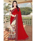 maroon embroidered georgette saree with blouse