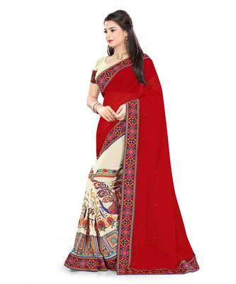 maroon embroidered georgette saree with blouse 2