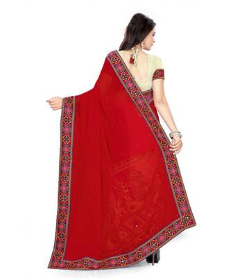 maroon embroidered georgette saree with blouse 3