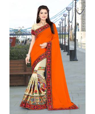 orange embroidered georgette saree with blouse 1