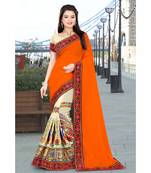 orange embroidered georgette saree with blouse