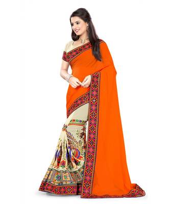 orange embroidered georgette saree with blouse 2