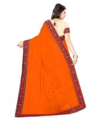 orange embroidered georgette saree with blouse 3