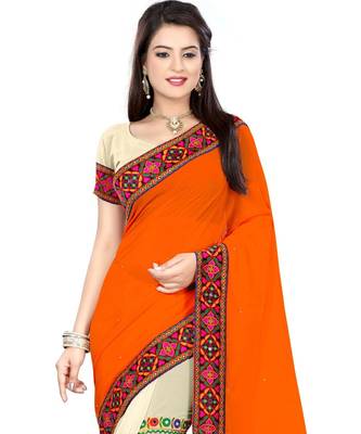 orange embroidered georgette saree with blouse 4