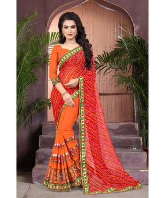 red embroidered georgette saree with blouse 1