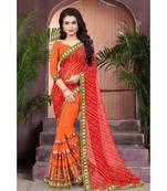 red embroidered georgette saree with blouse