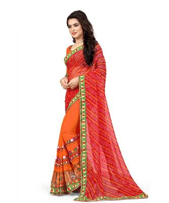 red embroidered georgette saree with blouse 2