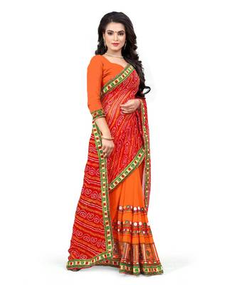 red embroidered georgette saree with blouse 3