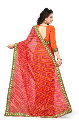 red embroidered georgette saree with blouse 4